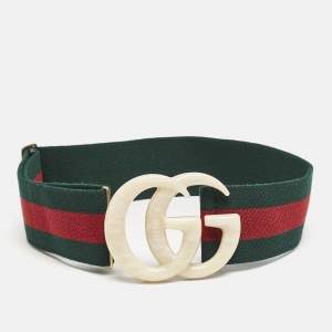 Gucci Green/Red Web Elastic Plexiglass GG Marmont Waist Belt 70 CM