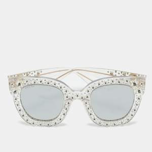 Pre Owned Gucci Light Grey Mirrored GG0116S Crystal Embellished Square Sunglasses