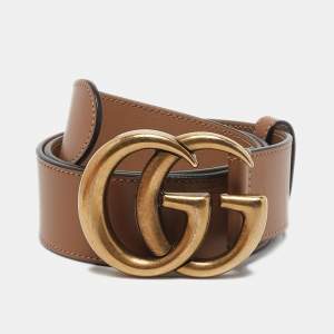 Gucci Tan Leather GG Marmont Buckle Belt 70 CM
