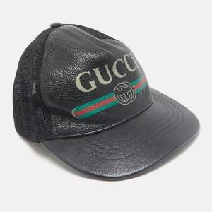 Gucci Black Vintage Logo Leather and Mesh Baseball Cap S