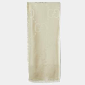 Gucci Cream GG Jacquard Silk & Wool Shawl