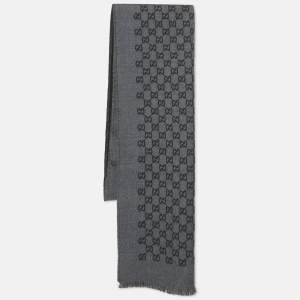 Gucci Grey/Black GG Jacquard Wool Scarf 