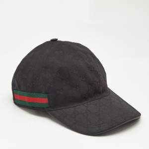 Gucci Black Original GG Canvas Web Detail Baseball Cap S
