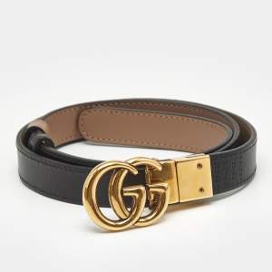Gucci Beige/Black Leather GG Marmont Slim Reversible Belt 75CM