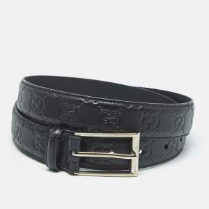 Gucci Black Guccissima Leather Interlocking G Buckle Belt 90CM