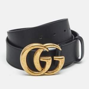  Gucci Black Leather GG Marmont Belt 85CM