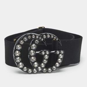 Gucci Black Elastic Crystal Embellished Plexiglass GG Marmont Belt 90 CM