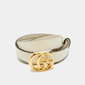 Gucci Off White Leather GG Marmont Slim Belt 75 CM
