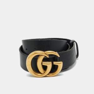 مملوكة مسبقًا Gucci Black Leather GG Marmont Buckle Belt 70 CM