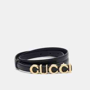 مملوكة مسبقًا Gucci Black Leather Logo Slim Waist Belt 95CM