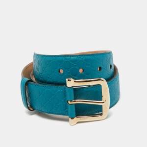 مملوكة مسبقًا Gucci Teal Green Microguccissima Leather Buckle Belt 80CM