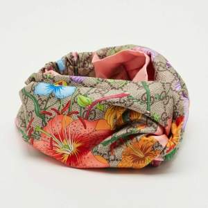 Pre Owned Gucci Multicolor Floral GG Supreme Print Silk Headband M