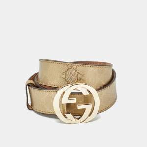 Pre Owned Gucci Gold GG Imprime Canvas Interlocking G Buckle Belt 95CM