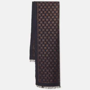 Pre Owned Gucci Navy Blue Metallic GG Wool Scarf