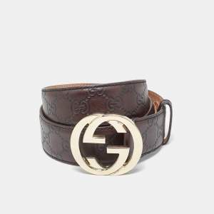 Pre Owned Gucci Dark Brown Guccissima Leather Interlocking G Belt 95CM