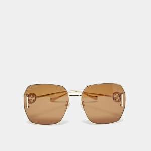 Pre Owned Gucci Brown/Gold Tone GG1207SA Interlocking G Oversized Sunglasses