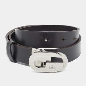 Pre Owned Gucci Dark Brown Leather G Buckle Belt 70CM