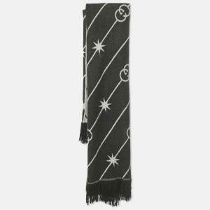 Pre Owned Gucci Black GG Wool Jacquard Shawl 