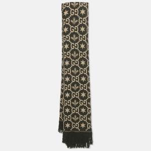 Pre Owned Gucci Black GG/Bee Jacquard Wool Shawl 