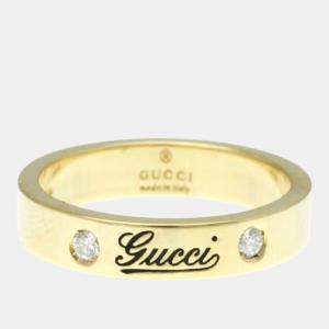 Pre Owned Gucci Icon Print Diamond Yellow Gold 18K Fashion Diamond Band Ring Gold
