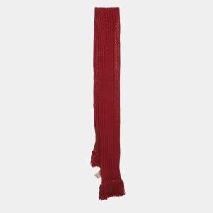 مملوكة مسبقًا Gucci Red Rib Knit Fringed Muffler 