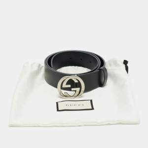 مملوكة مسبقًا حزام غوتشي G متداخلة جلد أسود 90 سم
