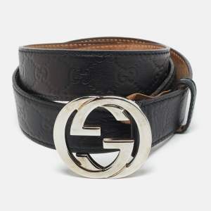 Pre Owned Gucci Black Guccissima Leather Interlocking G Buckle Belt 95CM
