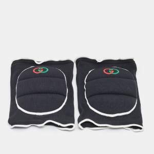 Pre Owned Gucci Black Logo Embroidered Stretch Knit Knee Pads L