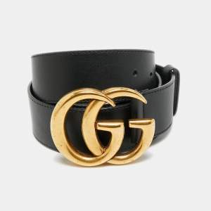 Pre Owned Gucci GG Marmont 90 CM Buckle Belt Black Leather