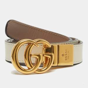 Pre Owned Gucci GG Marmont 70 CM Reversible Slim Belt Cream/Dusty Pink Leather 