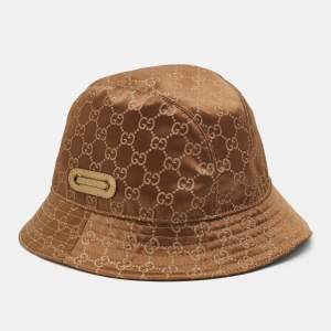 Pre Owned Gucci Brown Bow Detail Guccissima Satin Bucket Hat L