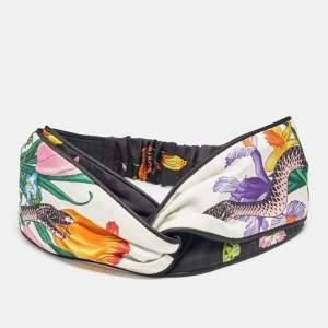 Pre Owned Gucci Black Floral Snake Print Silk Headband