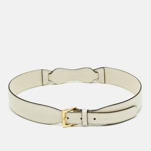 Pre Owned Gucci Horsebit 80 CM Waist Belt Off White Leather