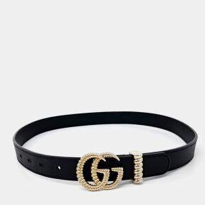مملوكة مسبقًا Gucci Torchon Double G Black Leather Belt (524103)