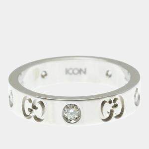 Pre Owned خاتم غوتشي أيقونة ألماس ذهب أبيض 18 قيراط خاتم موضة ألماس فضي