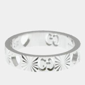 Pre Owned خاتم غوتشي أيقون قلبي ذهب أبيض 18 قيراط موضة بدون حجر خاتم فضة