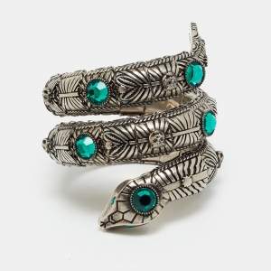 Pre Owned Gucci Snake Triple Wrap Crystals Silver Tone Bracelet
