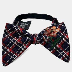 Pre Owned Gucci Navy Blue Silk bow tie