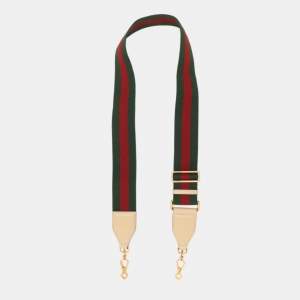 Pre Owned Gucci Web Green Fabric and Leather Shoulder Bag Strap