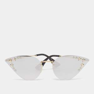 مملوكة مسبقًا Gucci Grey/Black Mirrored GG0898S Star Embellished Cat Eye Sunglasses