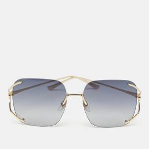 Pre Owned Gucci Grey/Gold Tone Gradient GG0646S Rimless Square Sunglasses