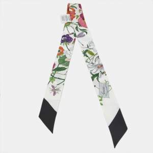 Pre Owned Gucci White Floral Print Silk Twill Bandeau Scarf