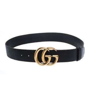 مملوكة مسبقًا Gucci Black Leather GG Buckle Belt 85CM