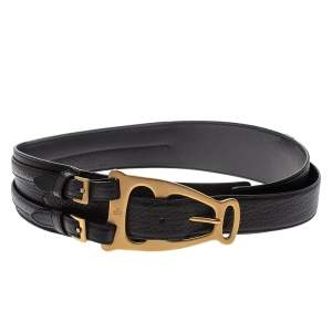 Gucci Black Leather Waist Buckle Belt 85CM