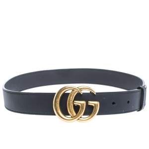 مملوكة مسبقًا Gucci Navy Blue Leather GG Logo Buckle Belt 80CM