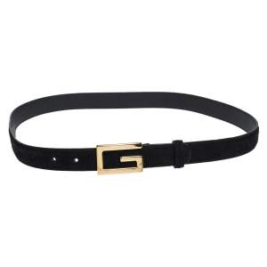 Pre Owned Gucci Black Suede and Leather G Buckle Belt 90CM