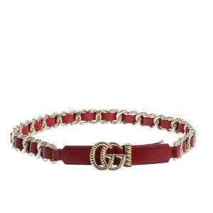 مملوكة مسبقًا Gucci Red Leather Torchon Chain GG Buckle Belt 90CM