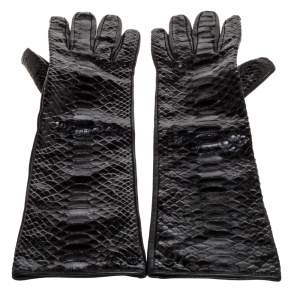 Gucci Black Python and Leather Gloves Size 8