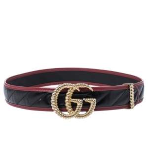 مملوكة مسبقًا Gucci Black/Red Leather Torchon Double G Buckle Belt 85CM