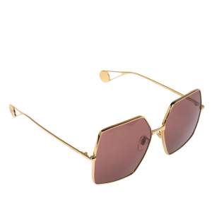 Pre Owned Gucci Gold Tone/ Rose Pink GG0536S Oversize Sunglasses